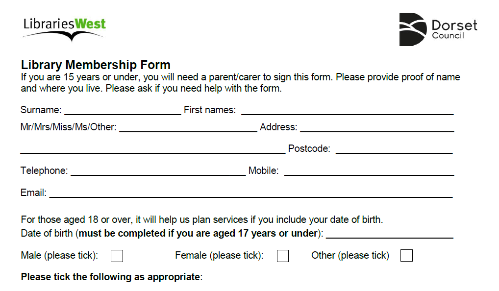 Library membership form