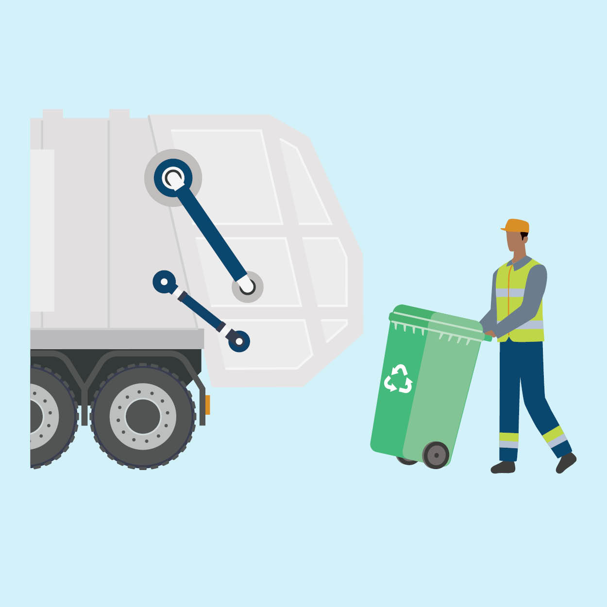 A refuse worker taking a recycling bin to the bin lorry