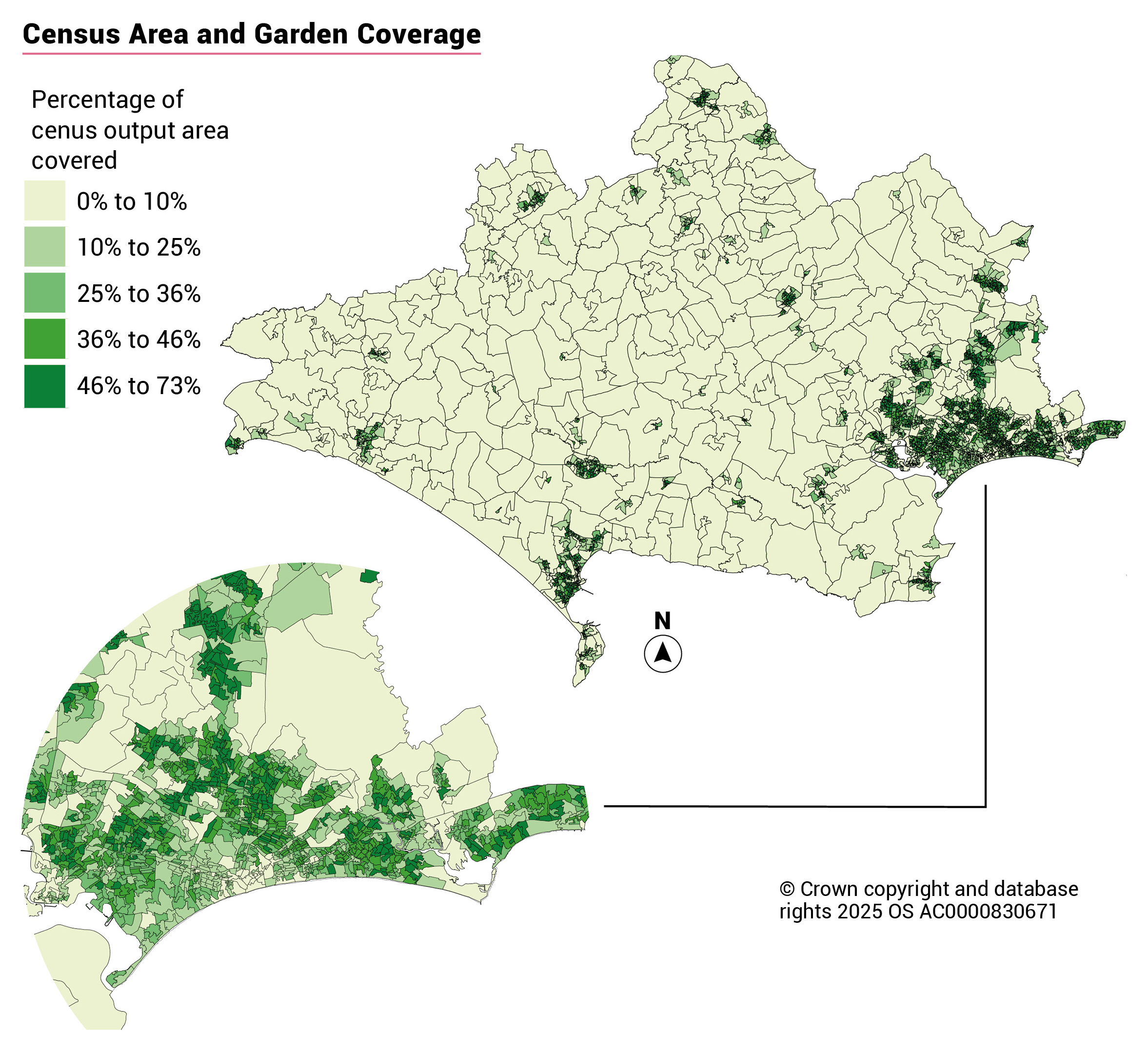 Infographic showing the percentage of census output areas covered by gardens